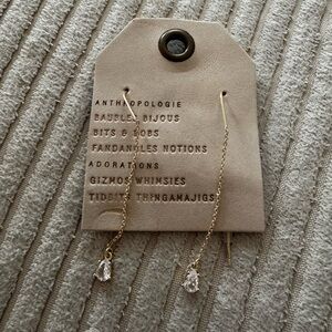 Anthropologie Gold Chain Earrings with Crystal Accents